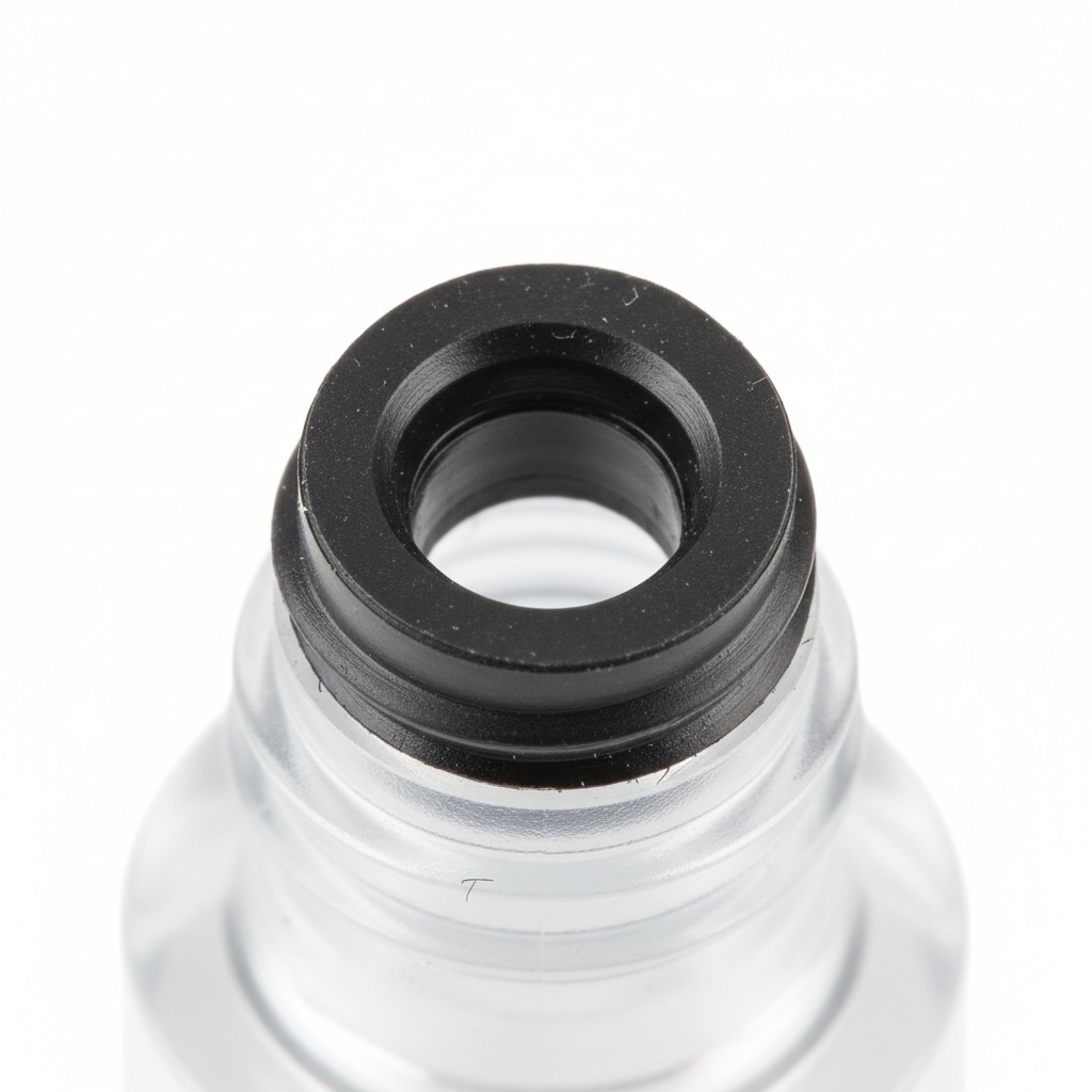 Close-up of mascara wiper component showing inner diameter orifice that controls formula metering