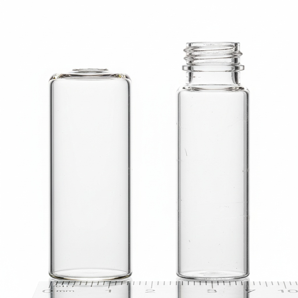 Cross-section comparison of borosilicate glass and PETG plastic serum vials